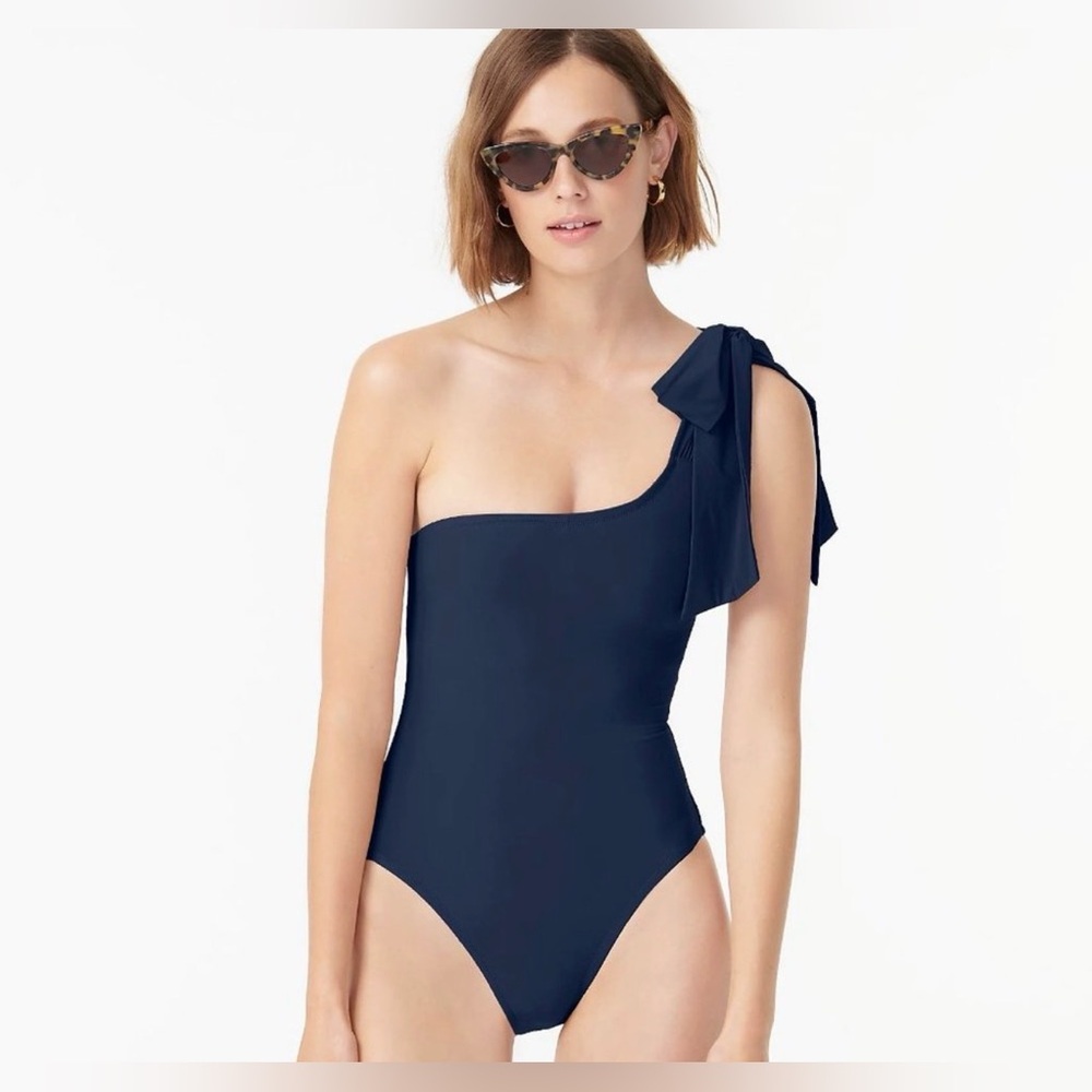 J. Crew Bow-tie one-shoulder one-piece swimsuit - Navy Blue size 16